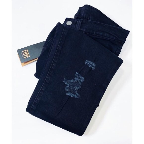 Frye Womens Black Mid Rise Distressed Ripped Melissa Skinny Jeans Sz 27 New - Picture 8 of 10